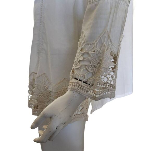 Somya Idian boho embroidered long sleeve floral white blouse S-M top V-neck - Picture 3 of 5